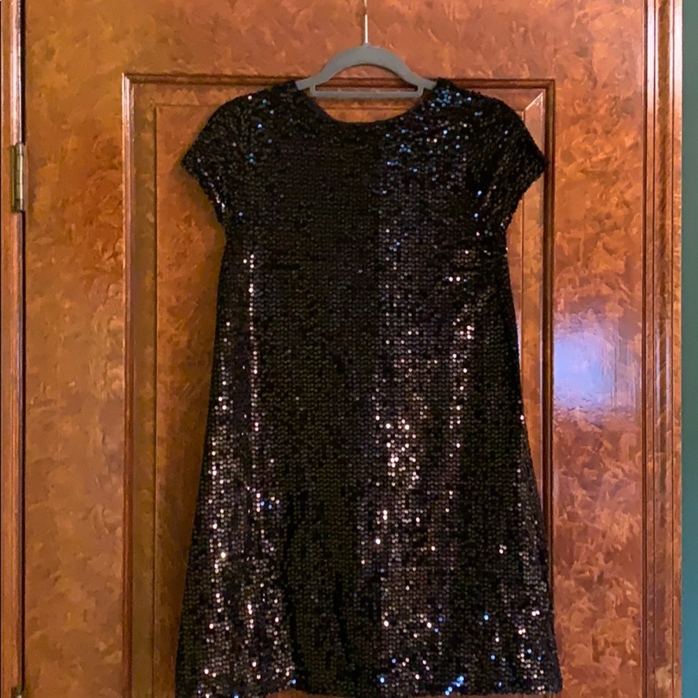 black sequin dress